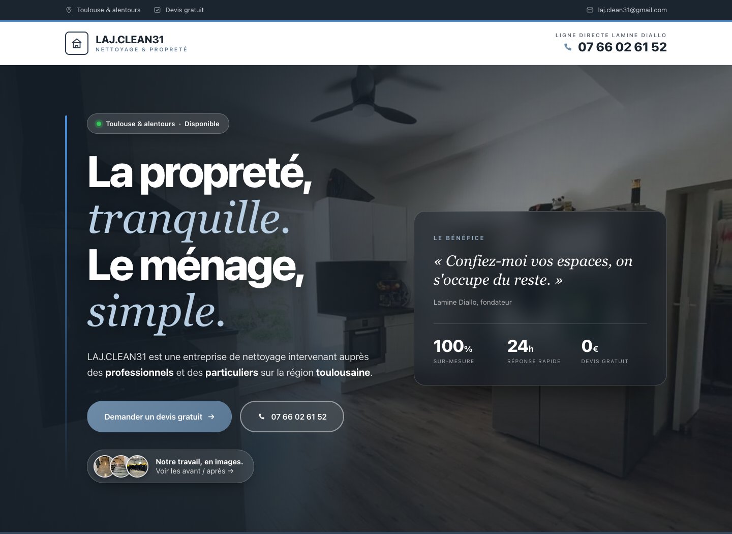 Capture du site LAJ.CLEAN31, entreprise de nettoyage à Toulouse